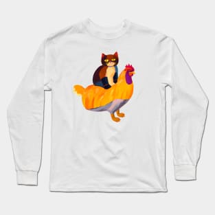 Tuxedo Cat on a Chicken T-Shirt Long Sleeve T-Shirt